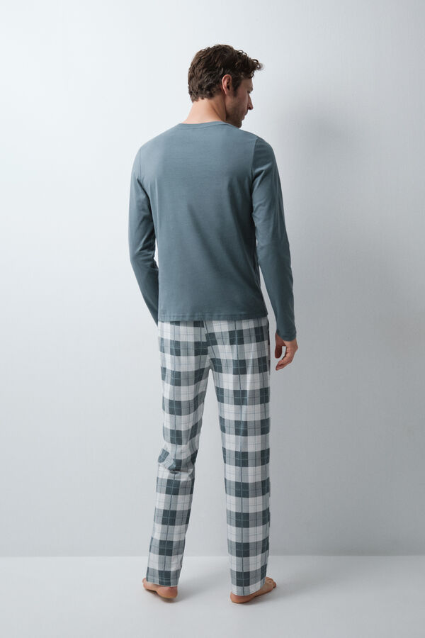 Women'secret Pijama larga de algod&oacute;n a cuadros verde verde