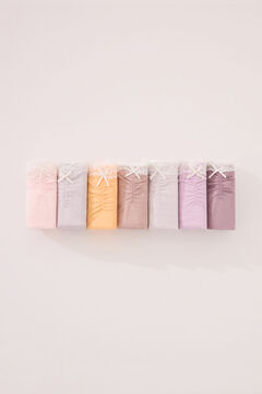 Womensecret Pack de 7 panties anchas de algodón con encaje de colores combinados blanco