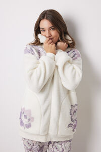 Womensecret Bata corta borreguito blanco flores marfil