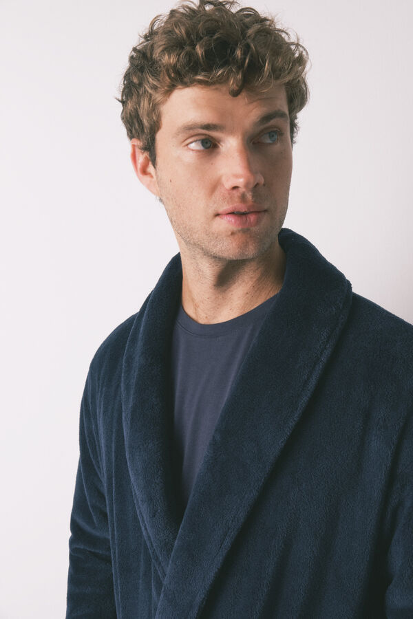 Women'secret Bata midi de forro polar azul para hombre  azul