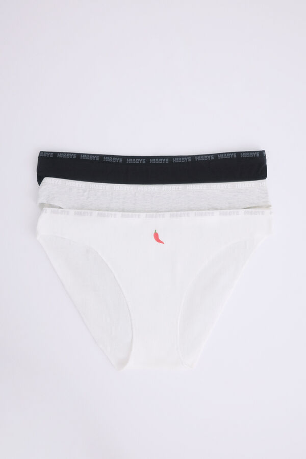 Womensecret Pack 3 bragas clásicas negro, blanco, gris blanco