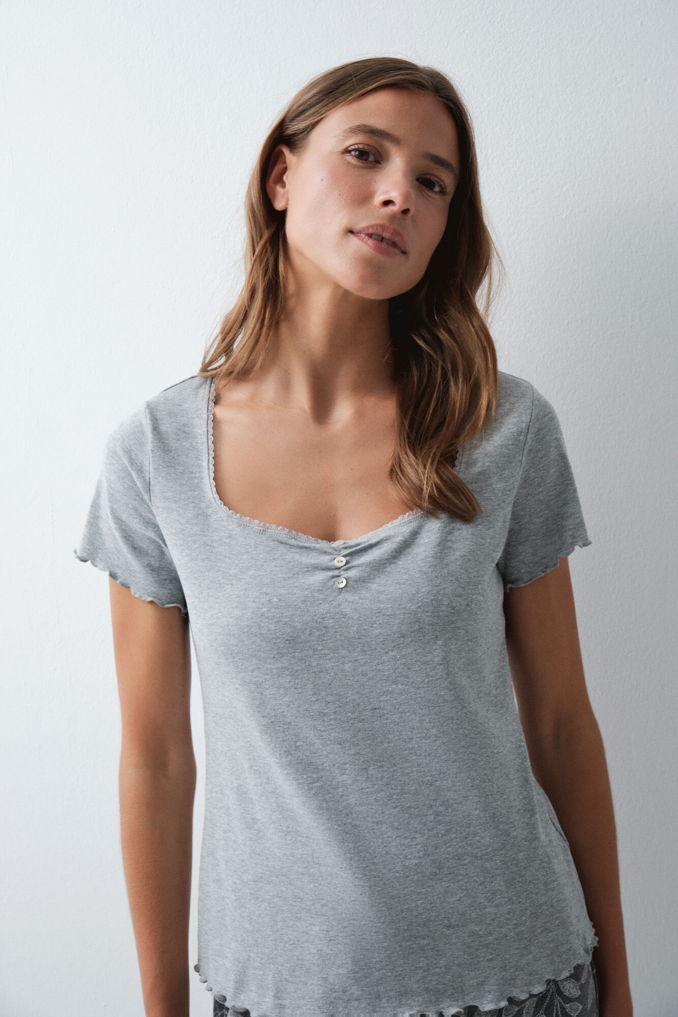 Women'secret Playera manga corta de algod&oacute;n gris