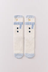 Women'secret Calcetines largos de piel con estampado de muñeco de nieve. blanco