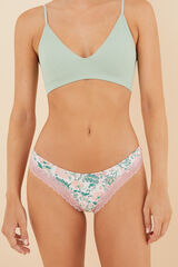 Womensecret Panty microfibra encaje flores rosa rosa