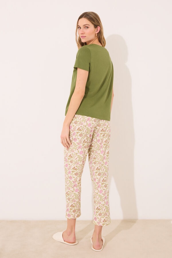 Womensecret Pantalón largo zanahoria 100% algodón flores estampado