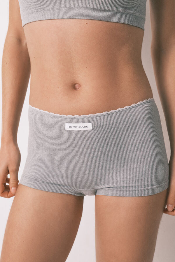 Women'secret Panty boxer sin costuras de canal&eacute; gris gris