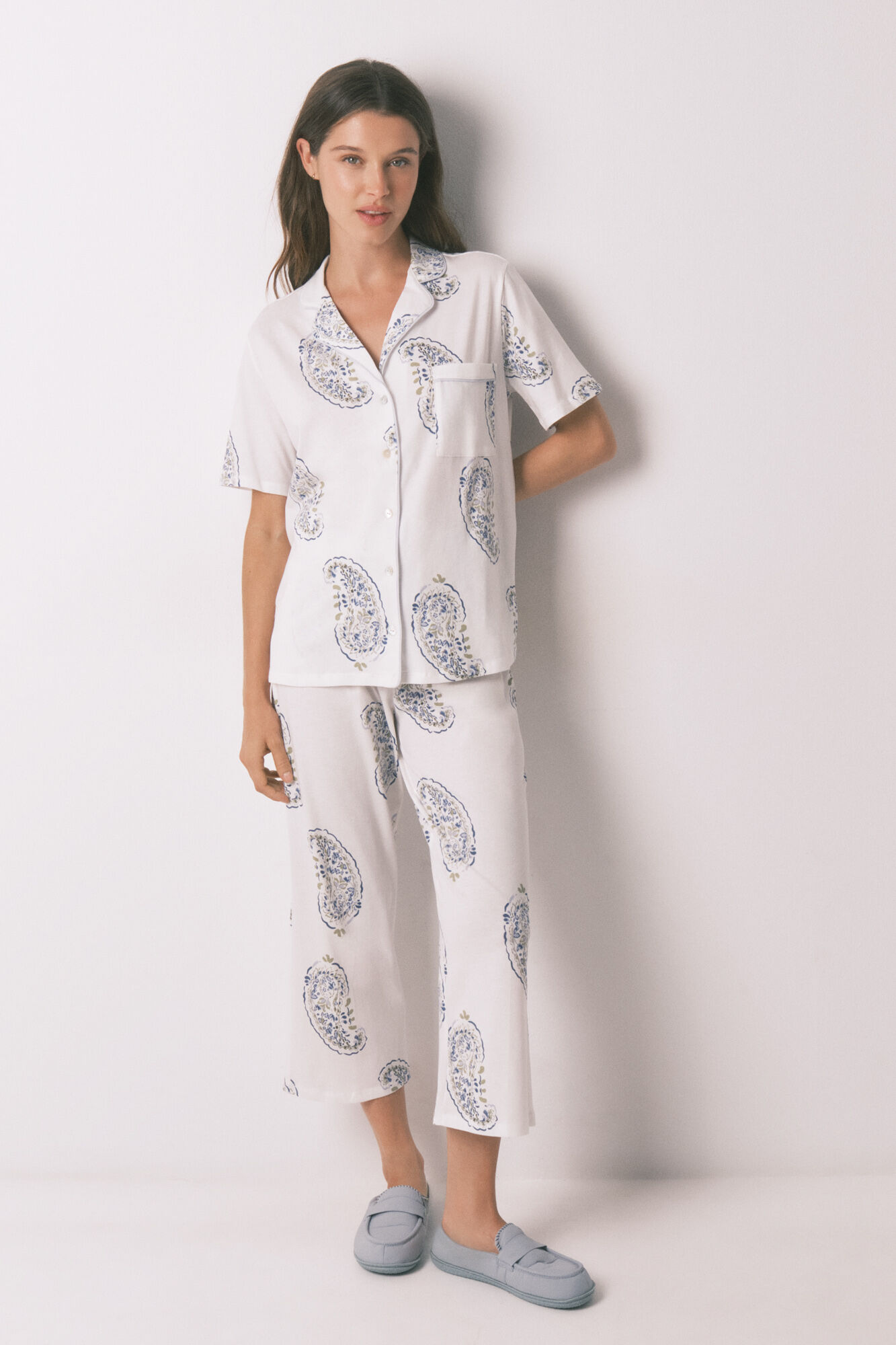 Women'secret Pijama camisera Paisley de algod&oacute;n azul