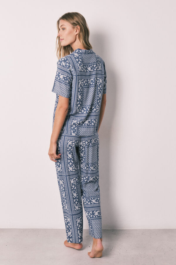 Women'secret Pijama camisera larga de manga corta con estampado de bandana azul estampado
