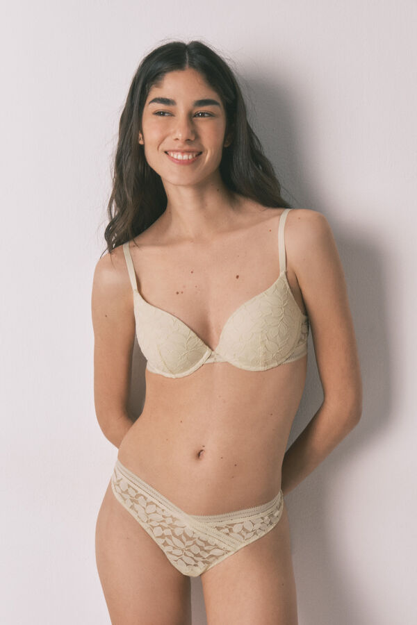 Women'secret Bra GORGEOUS push up de encaje beige caf&eacute;