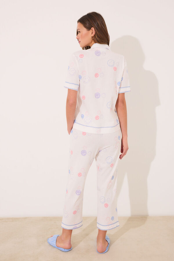 Womensecret Pijama camisera Smiley 100% algodón  marfil