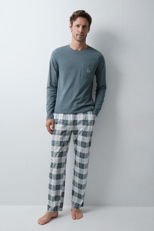 Women'secret Pijama larga de algod&oacute;n a cuadros verde verde