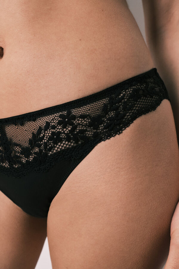 Women'secret Panty cl&aacute;sica de modal y encaje negra negro