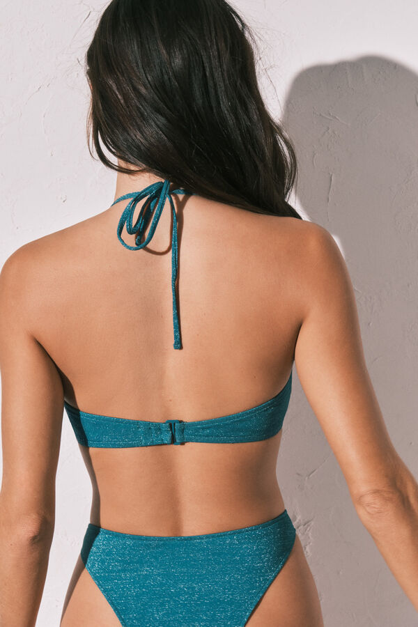 Women'secret Top bikini fruncido azul brillo azul