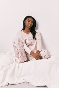 Women'secret Pijama larga de algod&oacute;n Snoopy rosa