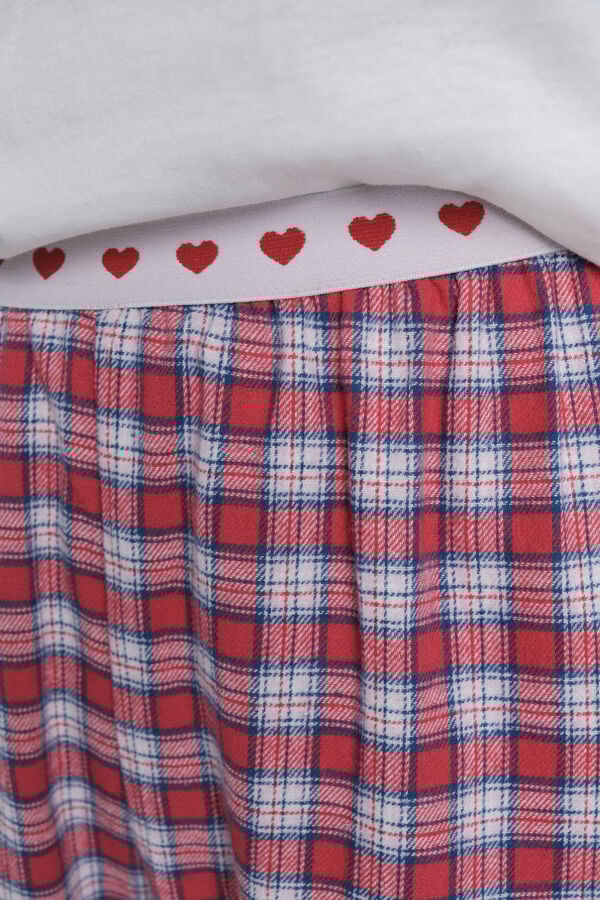 HI&BYE Pijama larga 100% algod&oacute;n con estampado vichy rojo marfil