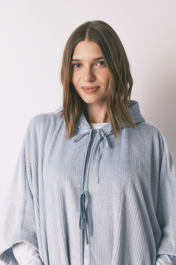 Women'secret Poncho short de forro polar azul en relieve azul