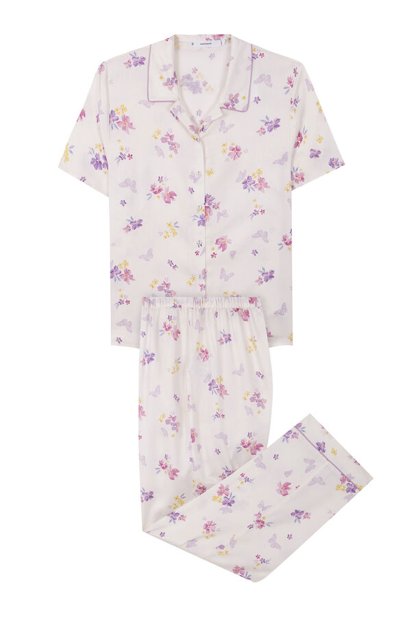 Womensecret Pijama camisera soft touch blanca mariposas marfil