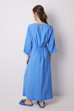 Womensecret Vestido caftán satén plisado azul estampado