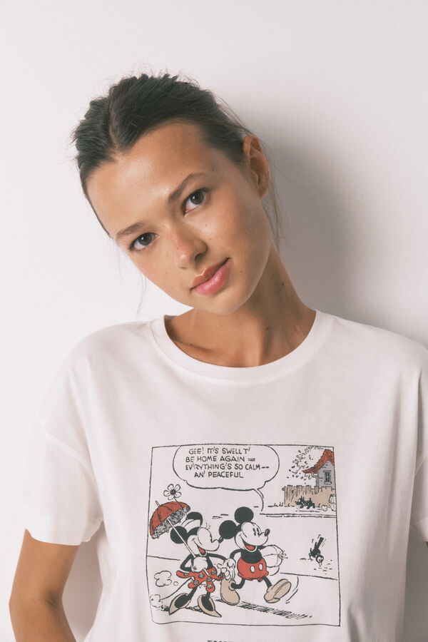 Women'secret Pijama larga blanco de Mickey Mouse 100% algodón marfil