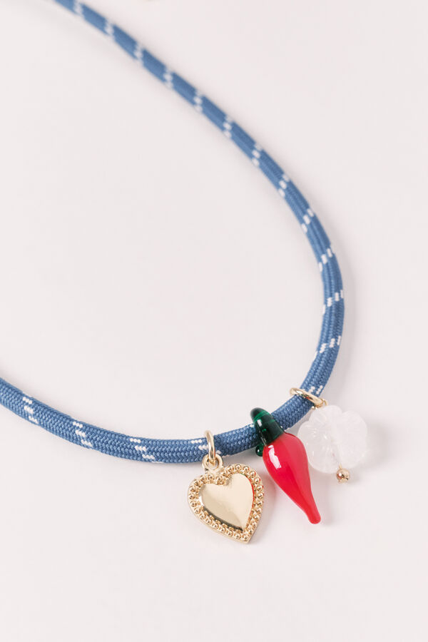 Women'secret Collar cuentas chili, coraz&oacute;n y flor azul