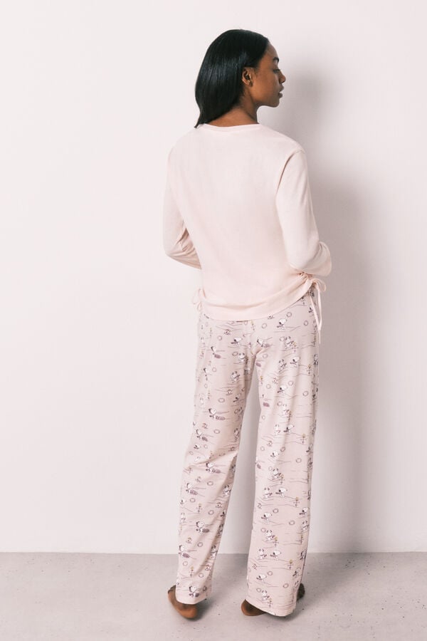 Women'secret Pijama larga de algod&oacute;n Snoopy rosa rosa