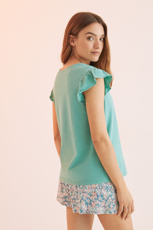 Womensecret Pijama corta flores 100% algodón verde
