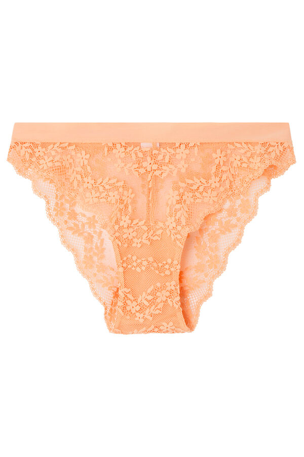 Womensecret Panty clásica de encaje color naranja melocotón naranja