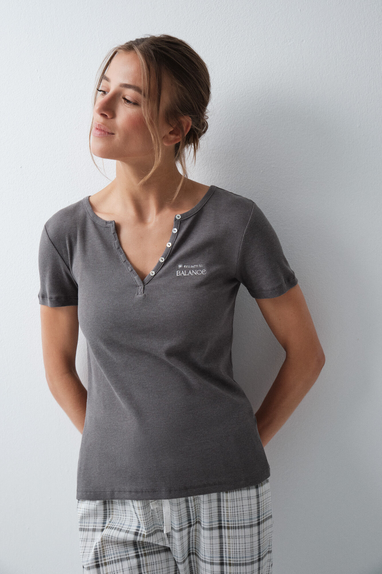 Women'secret Playera manga corta de algod&oacute;n gris