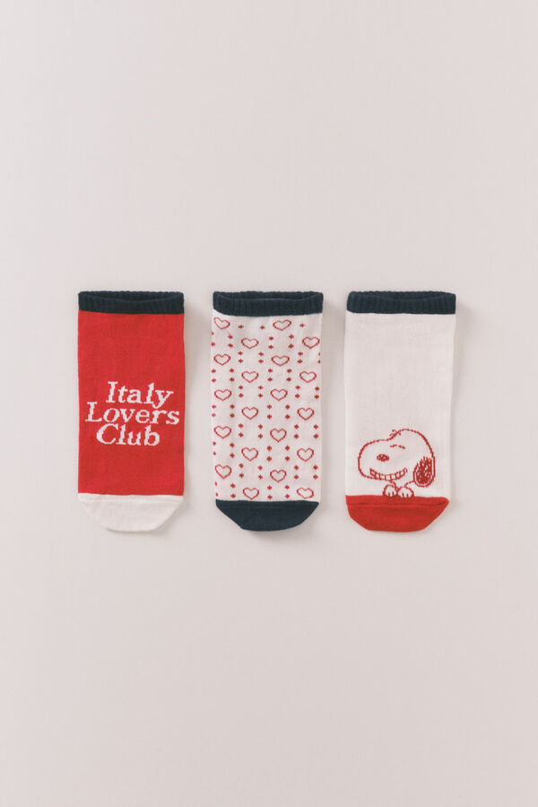 Womensecret Pack de 3 calcetines short de Snoopy estampado