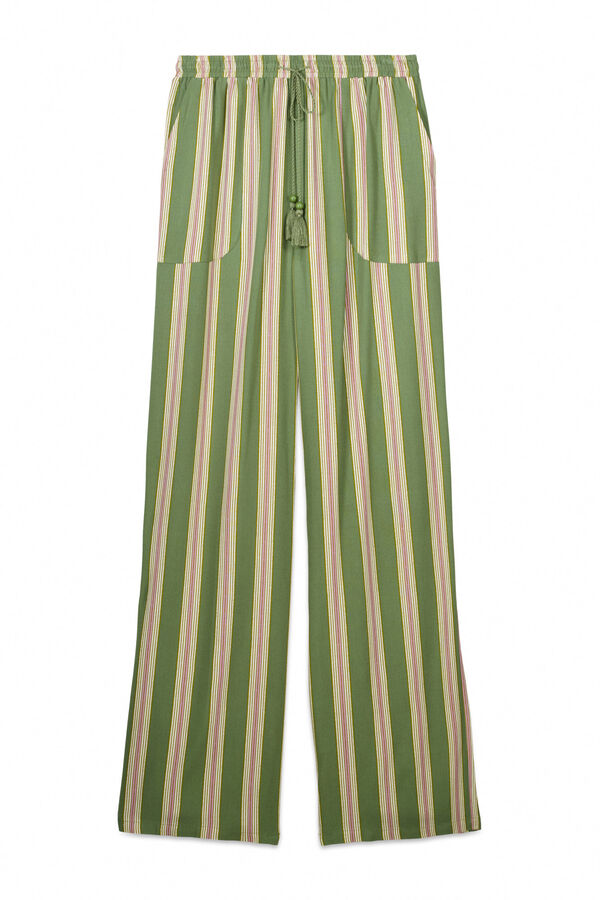 Womensecret Pantalón largo de salón de viscosa a rayas estampado