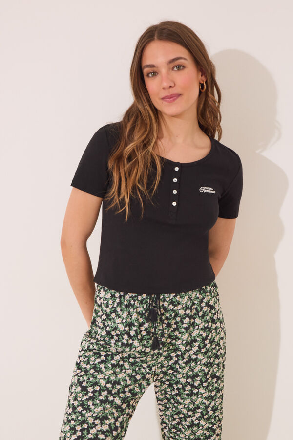 Womensecret Pijama larga algodón acanalado negro negro