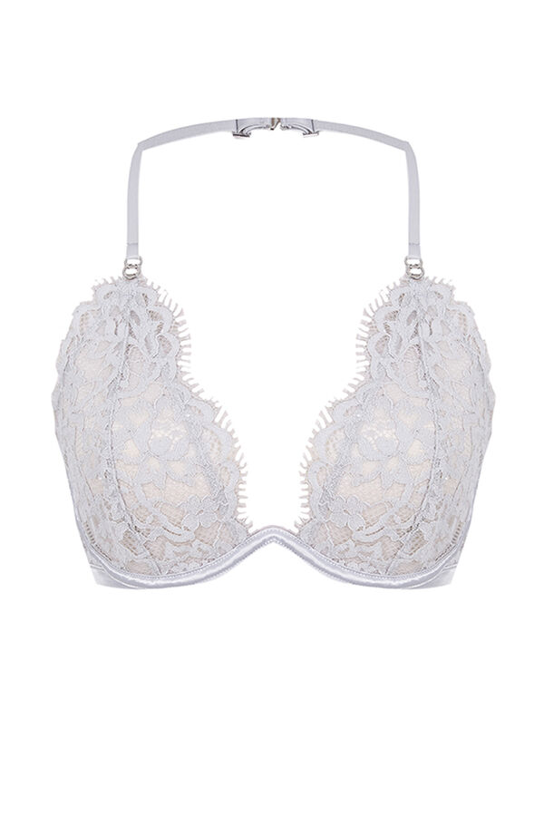 Womensecret PRETTY Brasier halter encaje lentejuelas gris