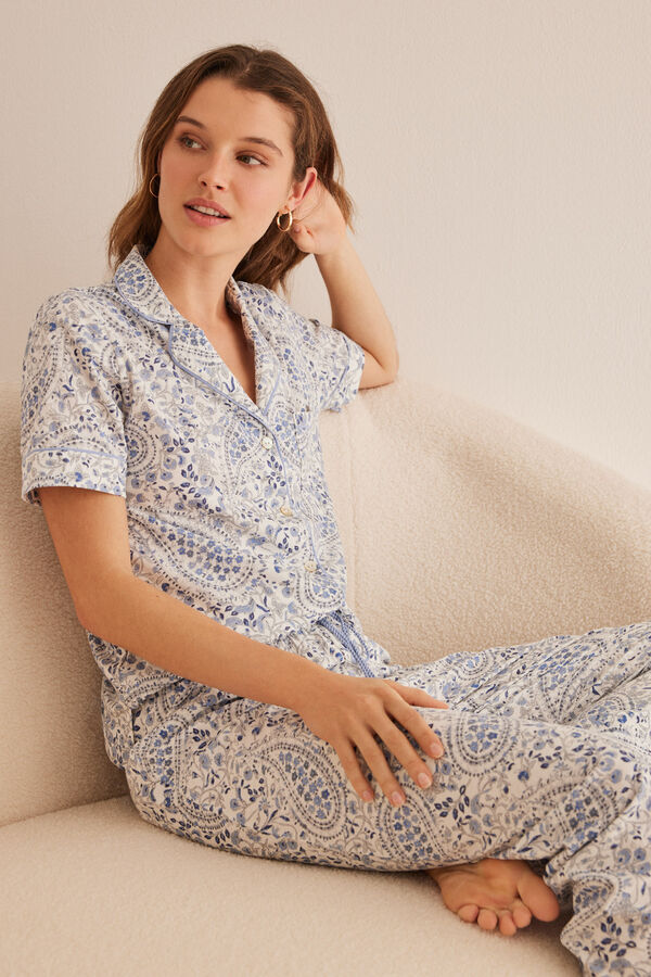 Womensecret Pijama camisera 100% algodón Paisley blanco