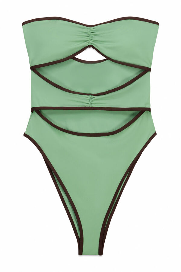Women'secret Traje de ba&ntilde;o bandeau aberturas frontales verde verde