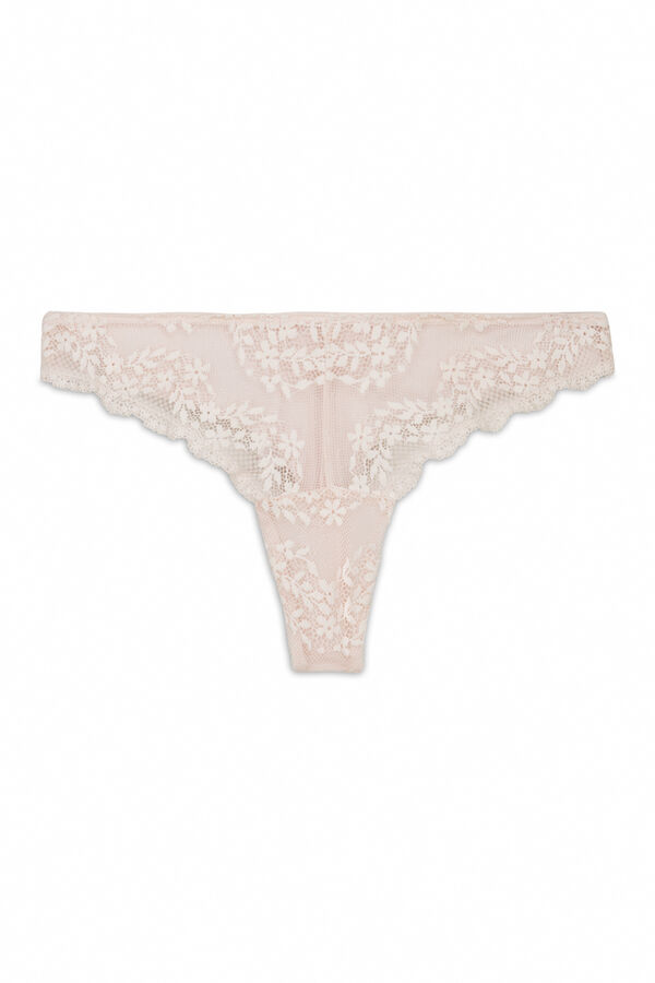 Women'secret Tanga de modal y encaje rosa rosa