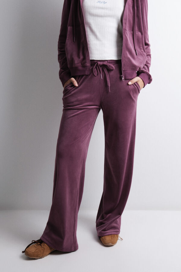 Womensecret Pantalón de terciopelo vino suave púrpura