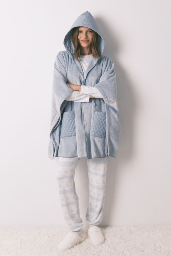 Women'secret Poncho short de forro polar azul en relieve azul