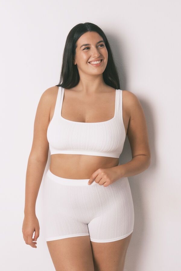 Women'secret Panty boxer sin costuras tricot blanco marfil