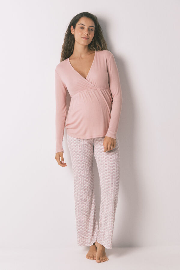 Womensecret Pijama capri "premamá" técnica canalé rosa rosa