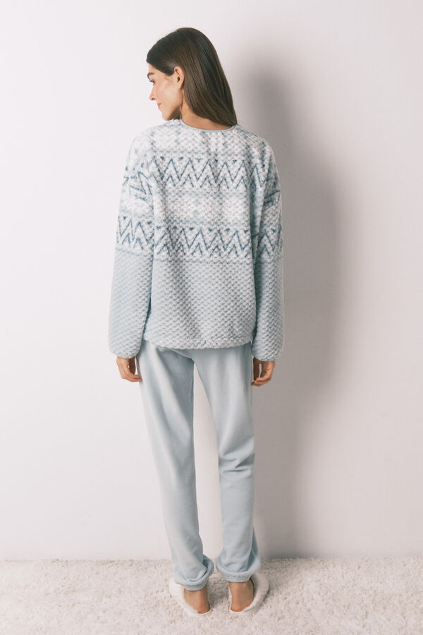 Women'secret Pijama larga polar verde cenefa blanco