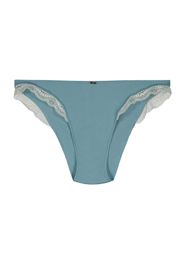 Womensecret Panty clásico de algodón y encaje azul azul