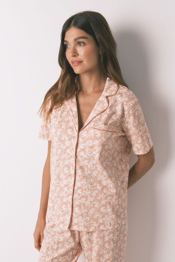 Women'secret Pijama camisera 100% algodón con flores naranjas naranja