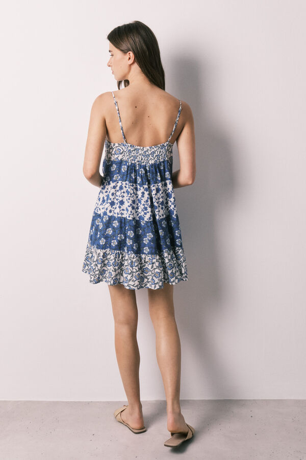 Women'secret Vestido corto de tirantes estampado azul estampado