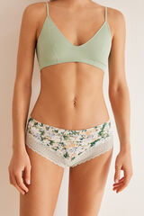 Womensecret Panty brasileño ancho encaje flores verde estampado