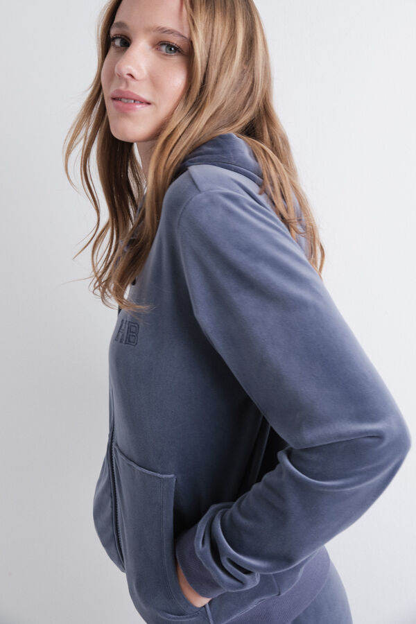 Womensecret Chamarra de terciopelo azul con cierre  azul