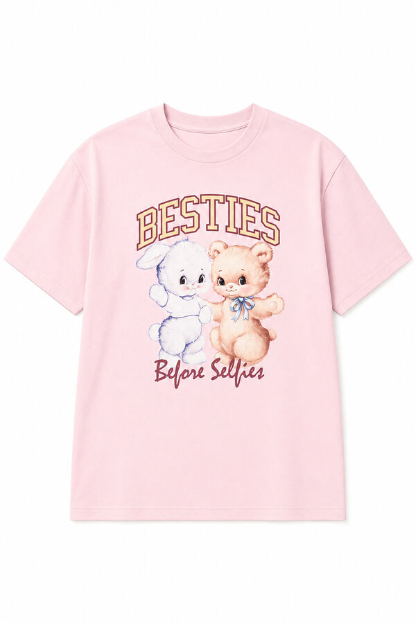 Women'secret Playera de algod&oacute;n con estampado rosa rosa