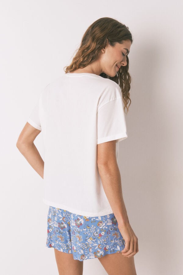 Women'secret Playera de algodón Smile Off White marfil