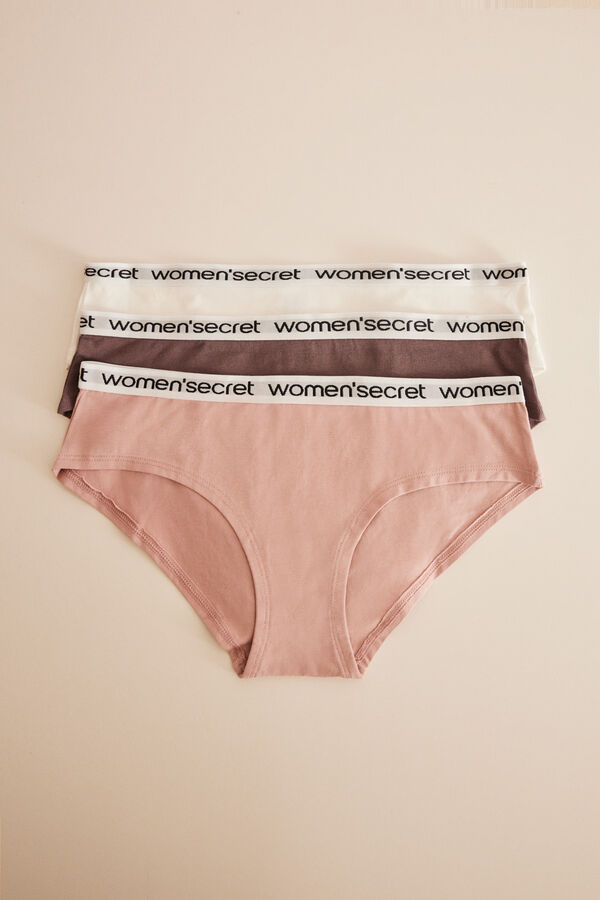 Womensecret Pack 3 panties anchos algodón logo blanco