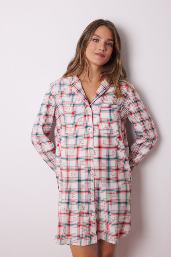 Womensecret Camisón camisero corto cuadros Smiley rosa