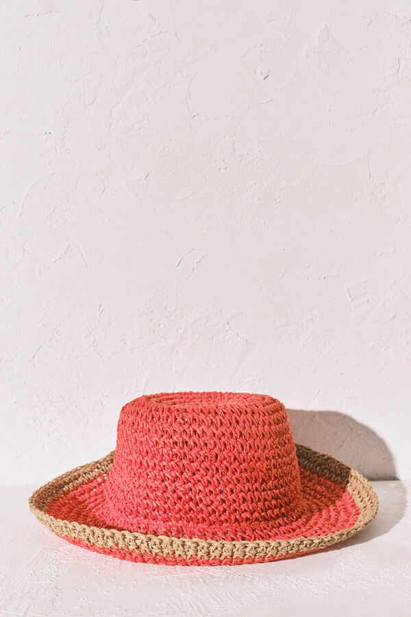 Women'secret Sombrero bucket de rafia bicolor coral